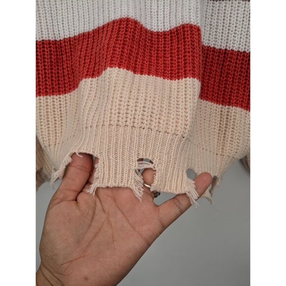 Lovecrazy Oversized Chunky Knit Sweater Size L Distressed Pullover Striped Indie - Picture 5 of 10